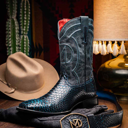 Missouri Genuine Python Skin Black and Blue Cowboy Boot | Marco Di Milano Western Boots