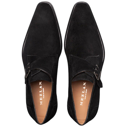 Albini Burnished Black Suede Monk Strap | Mezlan Dress Shoes for Men