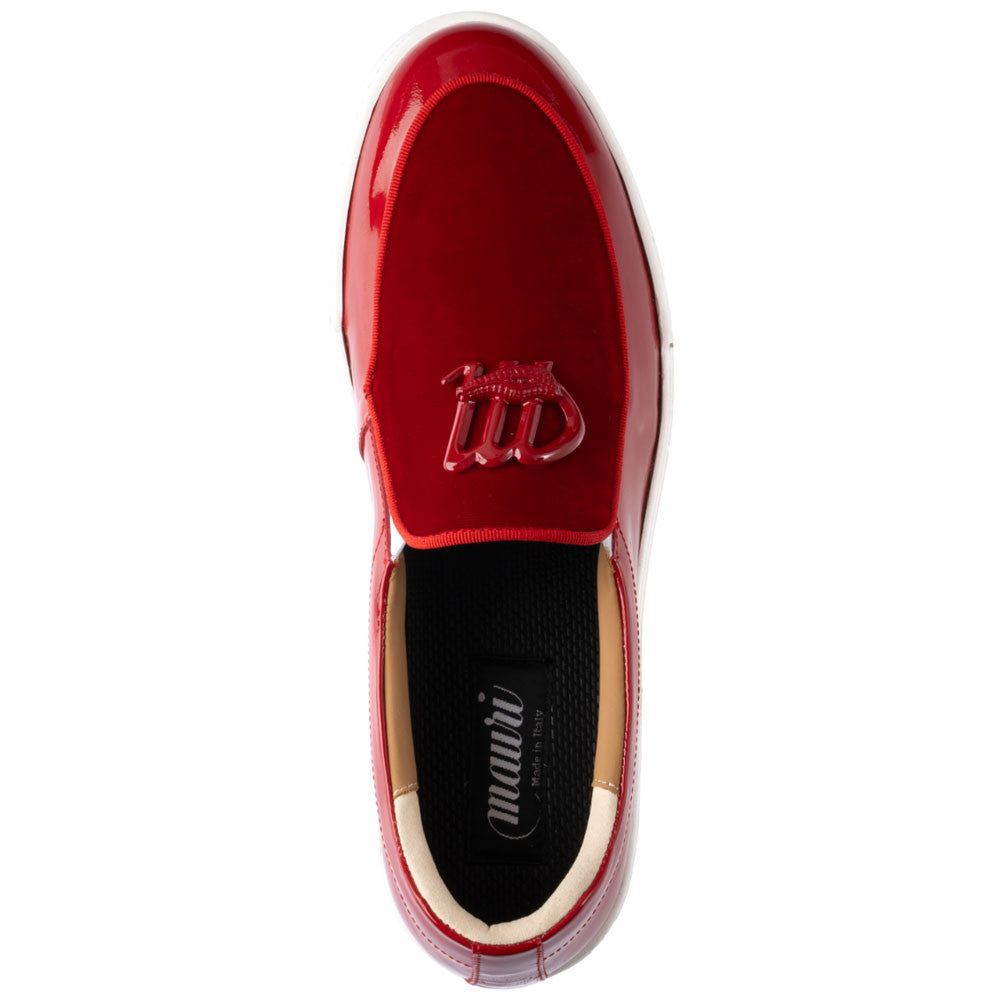 Mauri Men’s Leisure Moc Toe Red Patent Leather & Velvet Luxury Dress Loafers