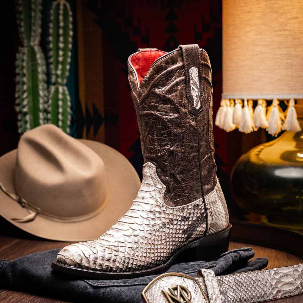 Kansas Genuine Python Skin Natural Cowboy Boot | Marco Di Milano Western Boots