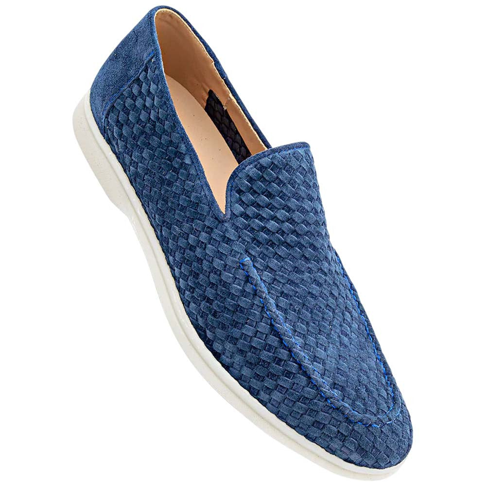 MEZLAN Men's Woven Suede Moccasin Navy Loafer Sanlucar