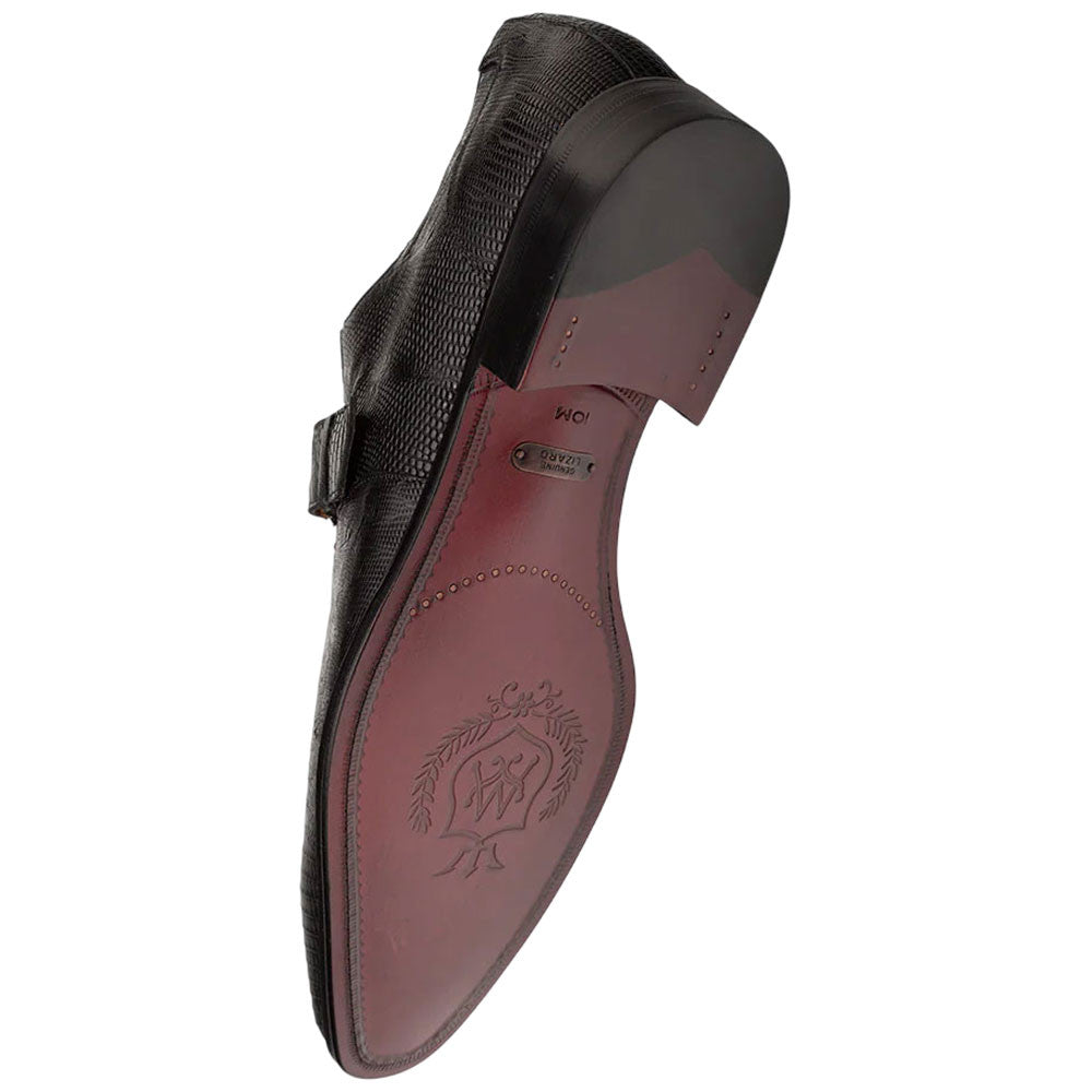 Mezlan Omero Monk-Oxford Black Hand-Burnished Lizard Hybrid Dress Shoes