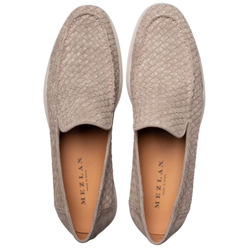 MEZLAN Men's Woven Suede Taupe Moccasin Loafer Sanlucar