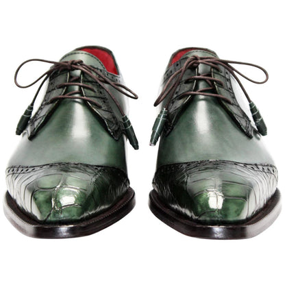 Fennix of Italy Genuine Alligator Skin JAX Green Trendy Derby Shoe (US Men Size)