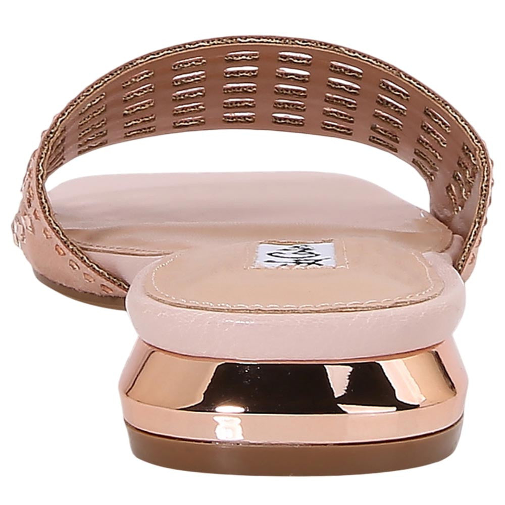 Lady Couture Women's Garden Rose Gold Geometric Crystal Flat Slide Sandals