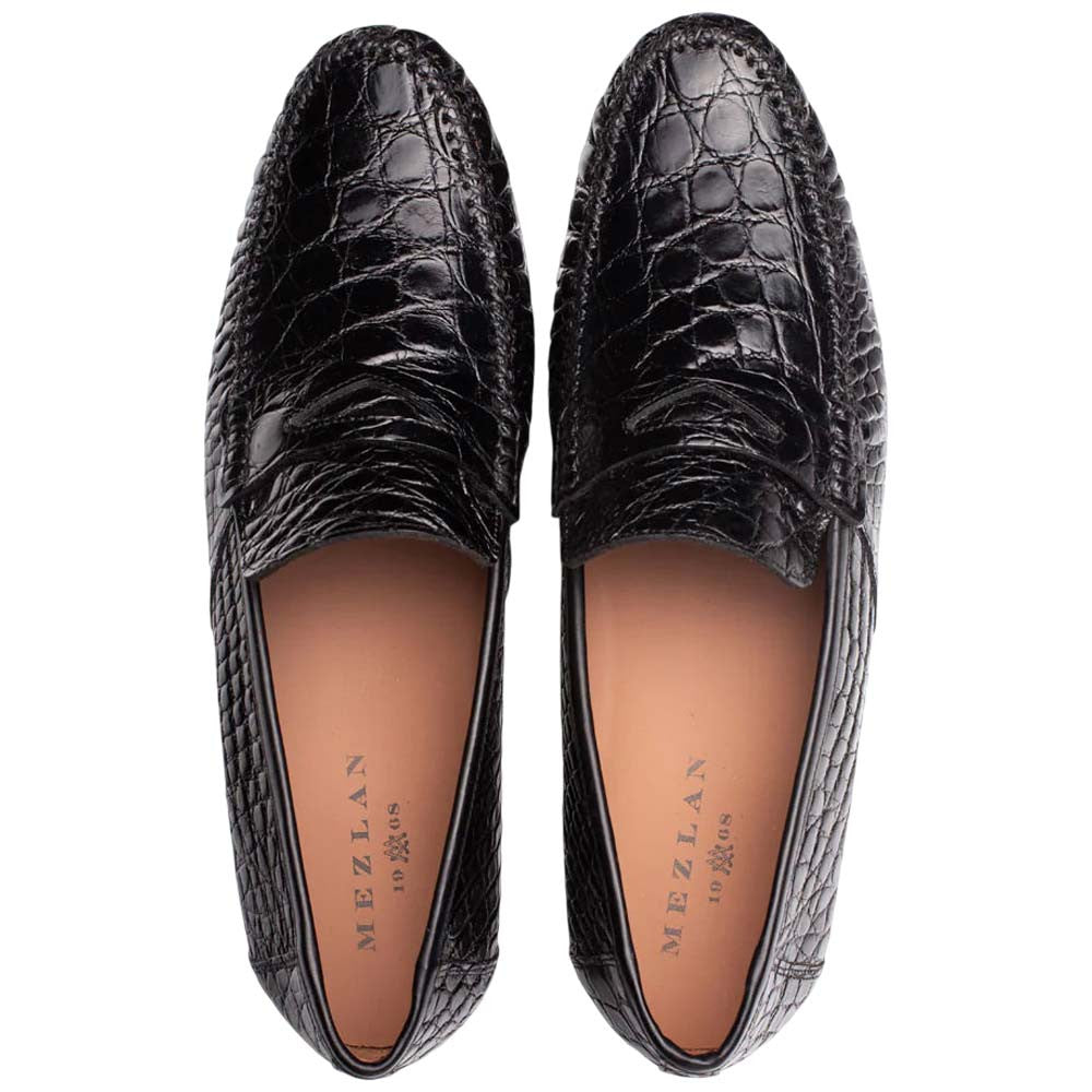 Mezlan Armano Moc Toe Black Crocodile Leather Moccasin Dress Shoes