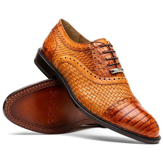 John Brandy Men’s Woven calfskin Genuine Caiman Crocodile Cap Toe Oxford | Marco Di Milano