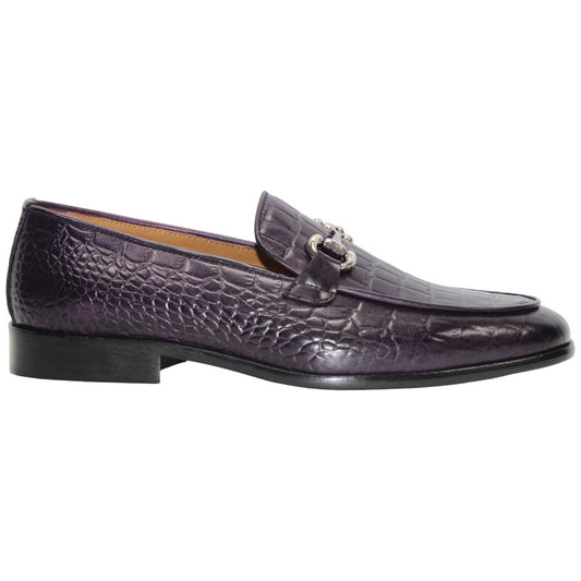 Vasto Purple Calfskin Leather Slip On | Duca Dress Loafers for Men