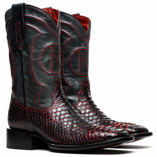 Missouri Genuine Python Skin Black Cherry Cowboy Boot | Marco Di Milano Western Boots