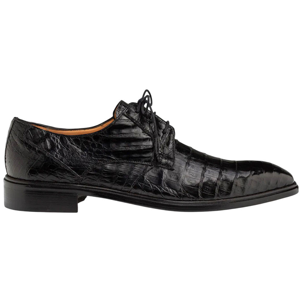 Mezlan Riverside Crocodile Skin Cap Toe Black Derby Lace Up Shoes