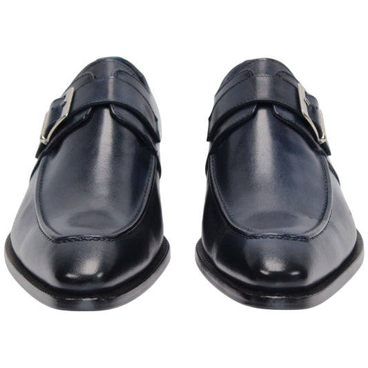 Garda Navy Calfskin Monstraps Moc Toe Oxfords | Duca Dress Shoes for Men