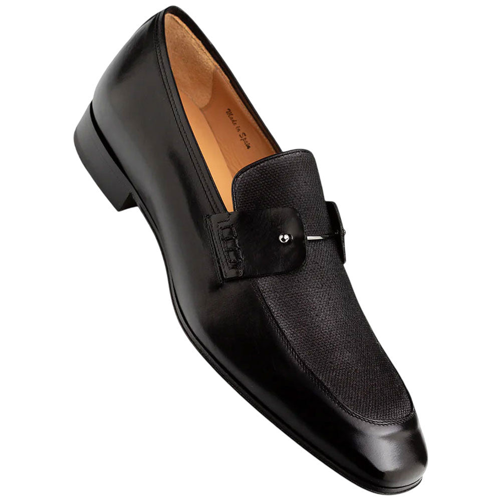 Mezlan Men's Saona Black Calf/Linen Moc Toe Slip-On Loafer