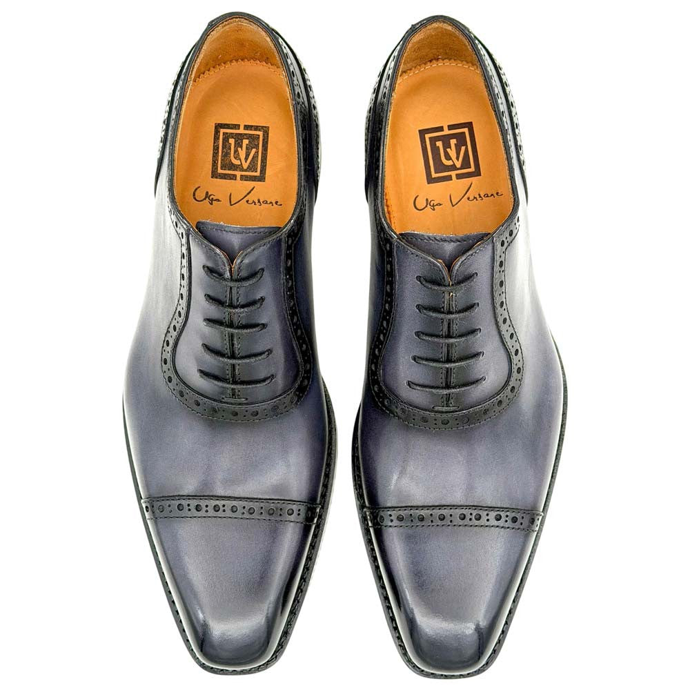 UGo Vasare Men’s Ethan Grey Cap Toe Genuine Leather Dress Shoes