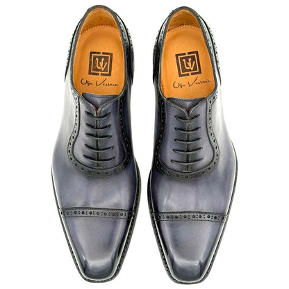 UGo Vasare Men’s Ethan Grey Cap Toe Genuine Leather Dress Shoes