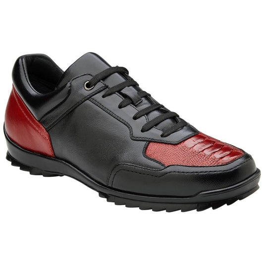 Belvedere Corvo Black & Red Genuine Ostrich Leg Casual Sneakers (USA Men Size)