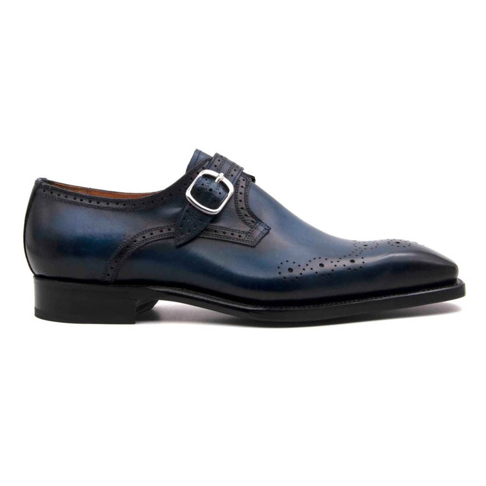 Ugo Vasare Eric Sapphire Blue Calfskin Leather Monk Strap Mens Slip On Loafer