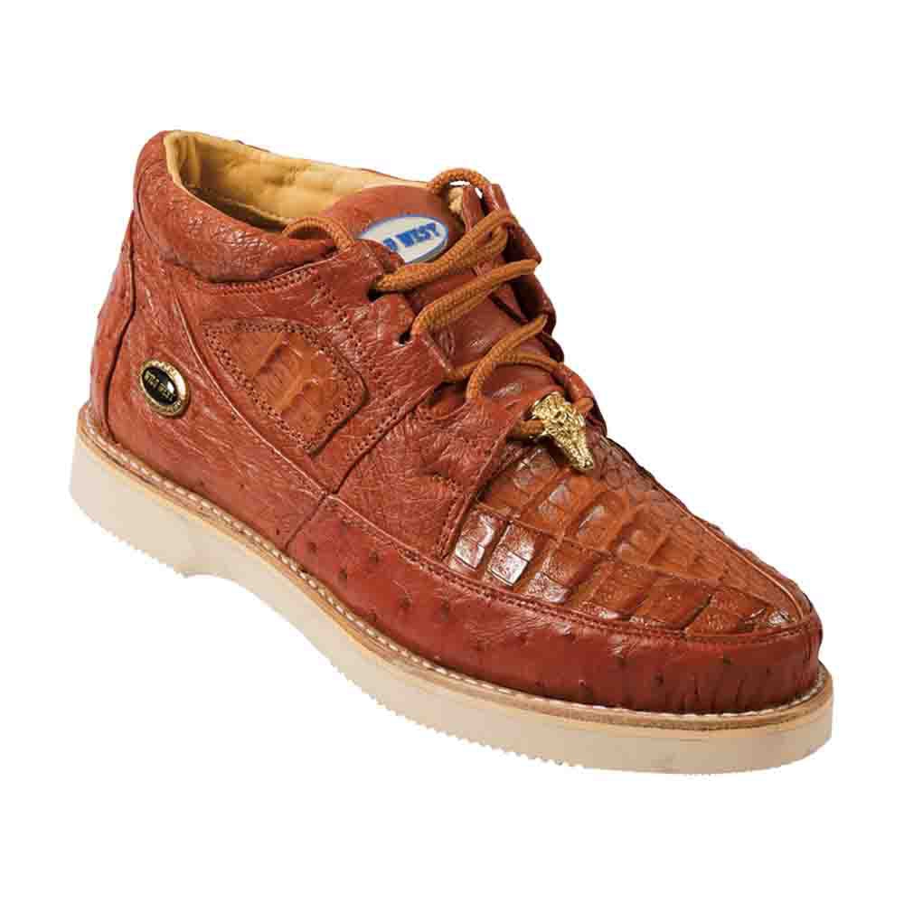 Wild West Cognac Caiman With Ostrich Mens Casual Sneaker