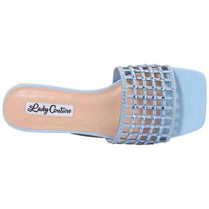 Lady Couture Women's Garden Blue Geometric Crystal Flat Slide Sandals