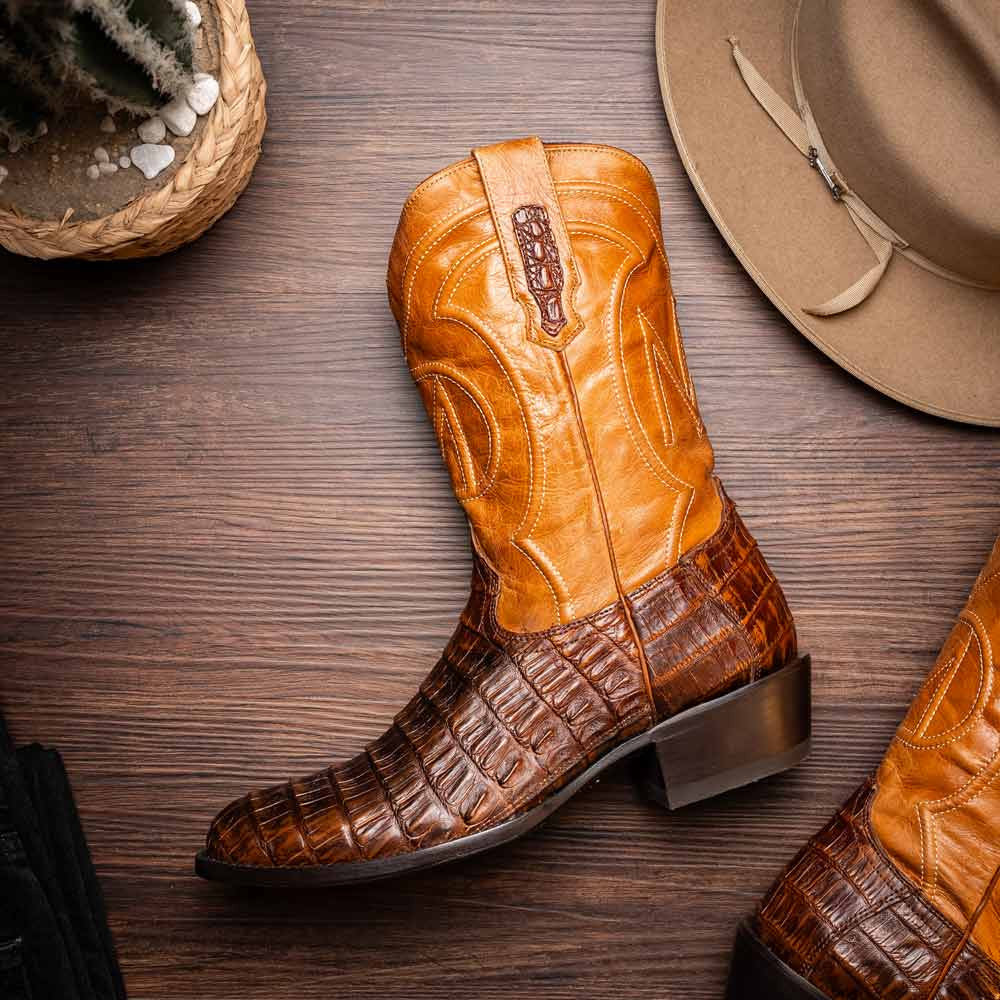 Phoenix Genuine Caiman Belly Skin Aged Maple Cowboy Boot | Marco Di Milano Western Boots