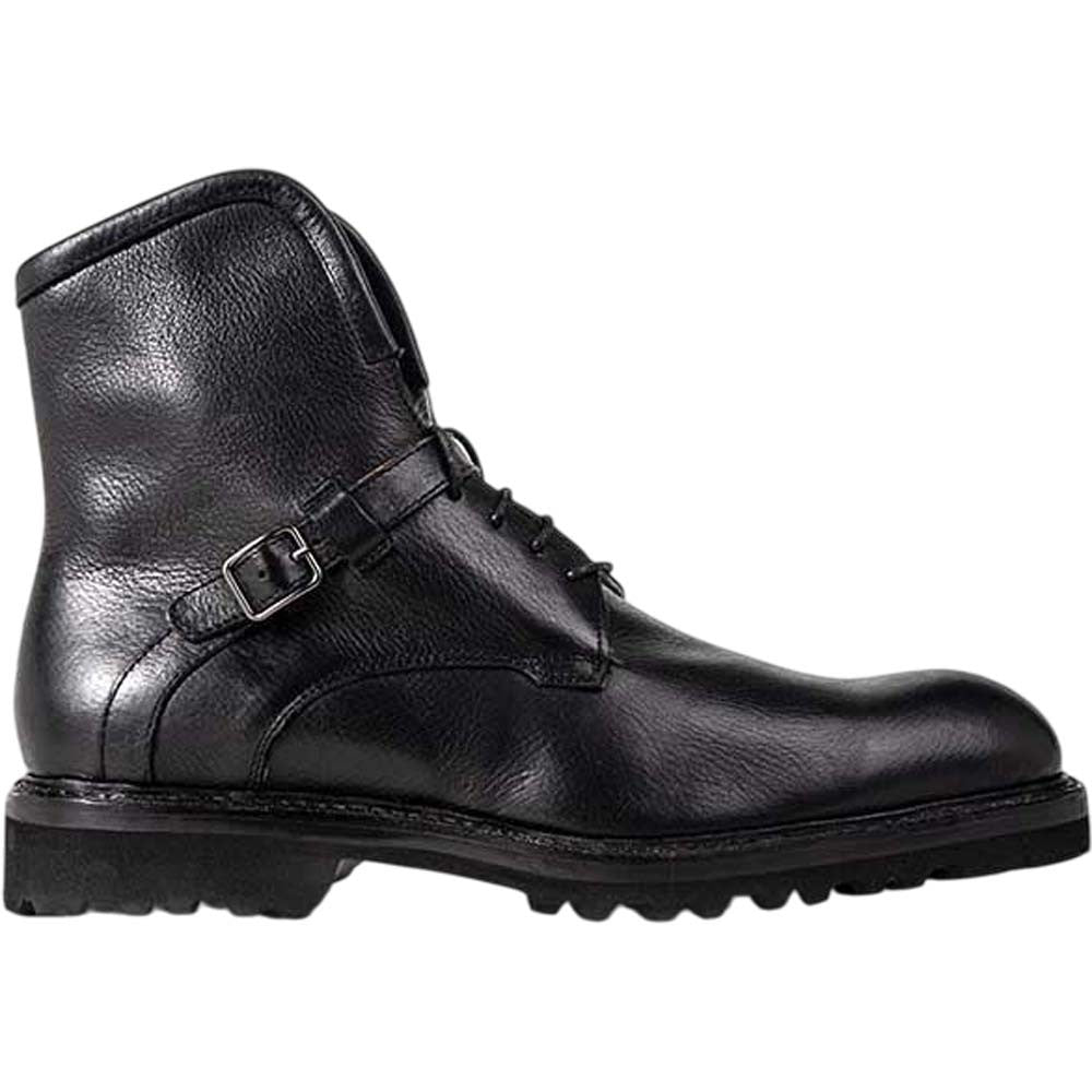 Ugo Vasare George Black Pebble Grain Leather Fur Boots