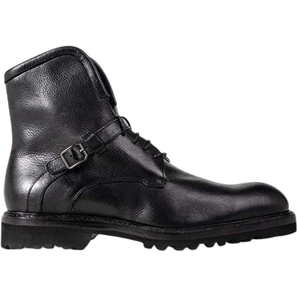 Ugo Vasare George Black Pebble Grain Leather Fur Boots