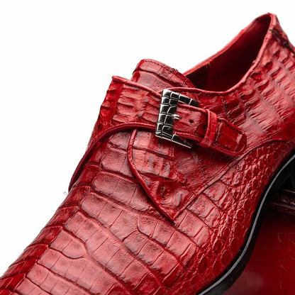 Rovigo Red Men's Genuine Caiman Crocodile Dress Monk Strap | Marco Di Milano
