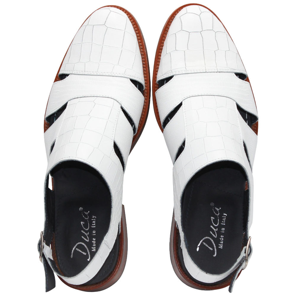 Positano White Calfskin Crocodile Print Leather Sandal | Duca Dress Sandals