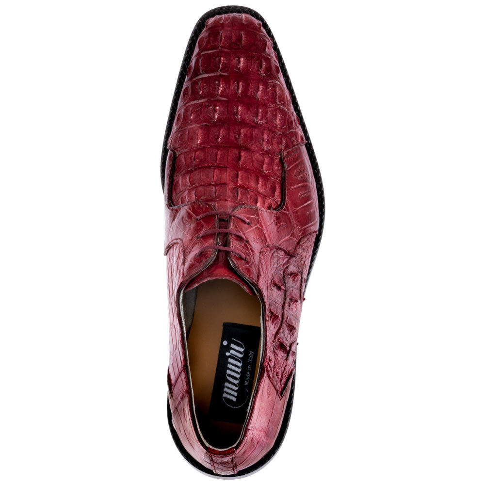 MAURI Shoes Men’s Pitti Derby Ruby Red Hornback & Baby Crocodile Leather Luxury Dress Shoes