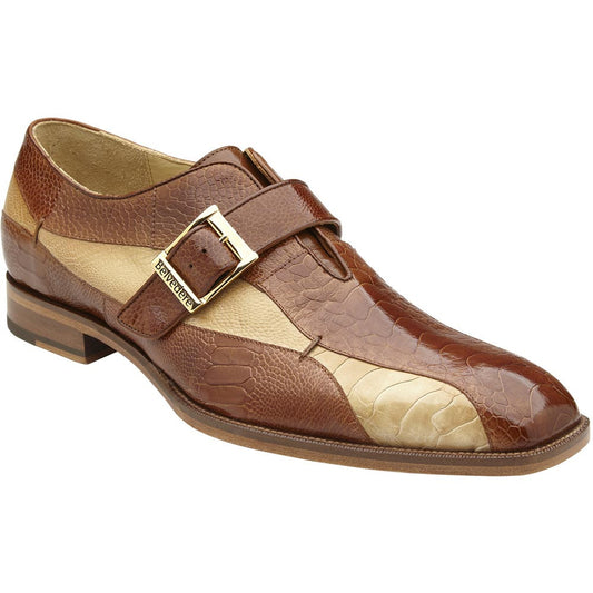 Belvedere Marte Antique Camel/Antique Bone Genuine Ostrich Monk Strap Shoes