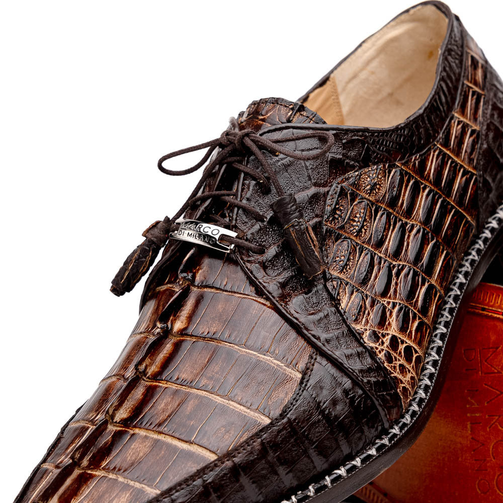 Caribe Men's Orix/Brown Genuine Caiman Crocodile Skin Derby | Marco Di Milano