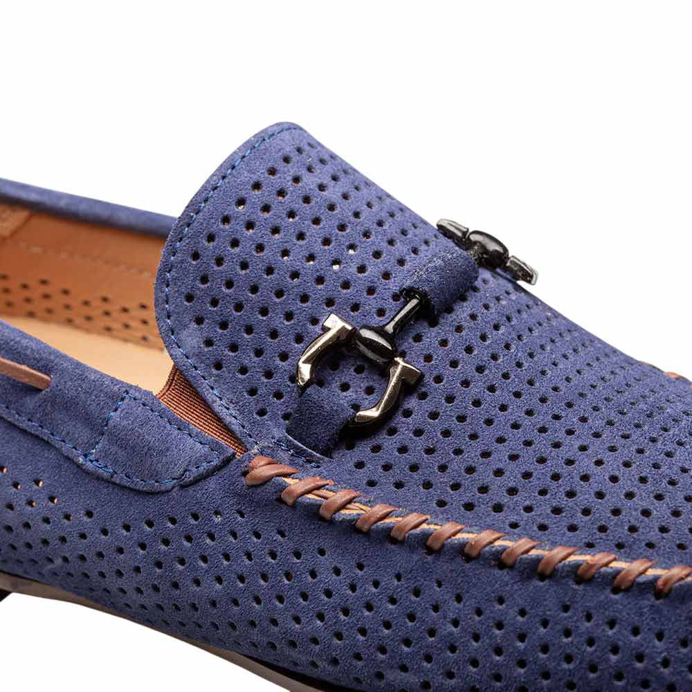 MEZLAN Men's Perforated Suede Blue Moccasin Loafer Tarraco