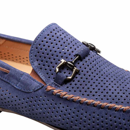 MEZLAN Men's Perforated Suede Blue Moccasin Loafer Tarraco