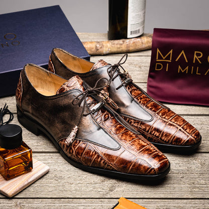 Marco Di Milano Men's Anzio Alligator & Calfskin Derby in Orix / Brown
