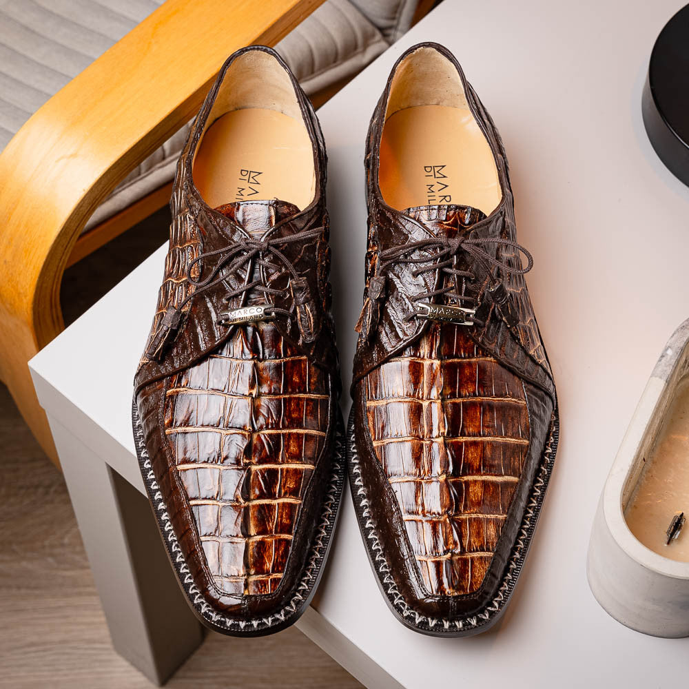 Caribe Men's Orix/Brown Genuine Caiman Crocodile Skin Derby | Marco Di Milano
