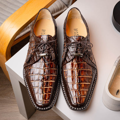 Caribe Men's Orix/Brown Genuine Caiman Crocodile Skin Derby | Marco Di Milano