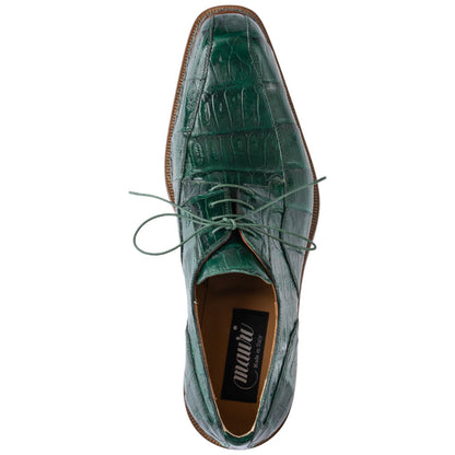 MAURI Shoes Dome Men’s Baby Crocodile Leather Hunter Green Derby Lace-Up Luxury Dress Shoes