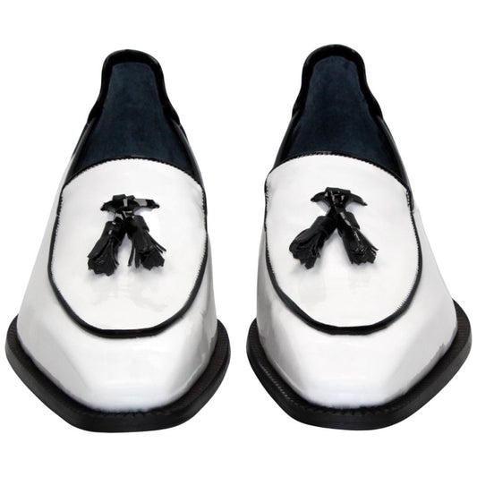 Fano Black & White Patent Leather Slip On | Duca Dress Loafers for Men