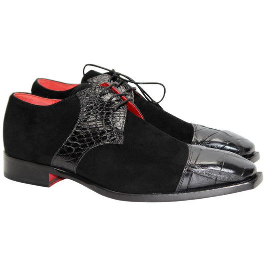 Fennix of Italy Genuine Alligator Skin & Suede LANDON Black Shoes (USA Men Size)