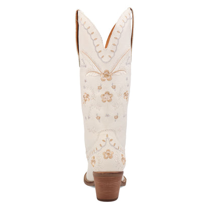 Dingo Full Bloom Floral White Leather Snip Toe Western Cowgirl (USA Women Size)