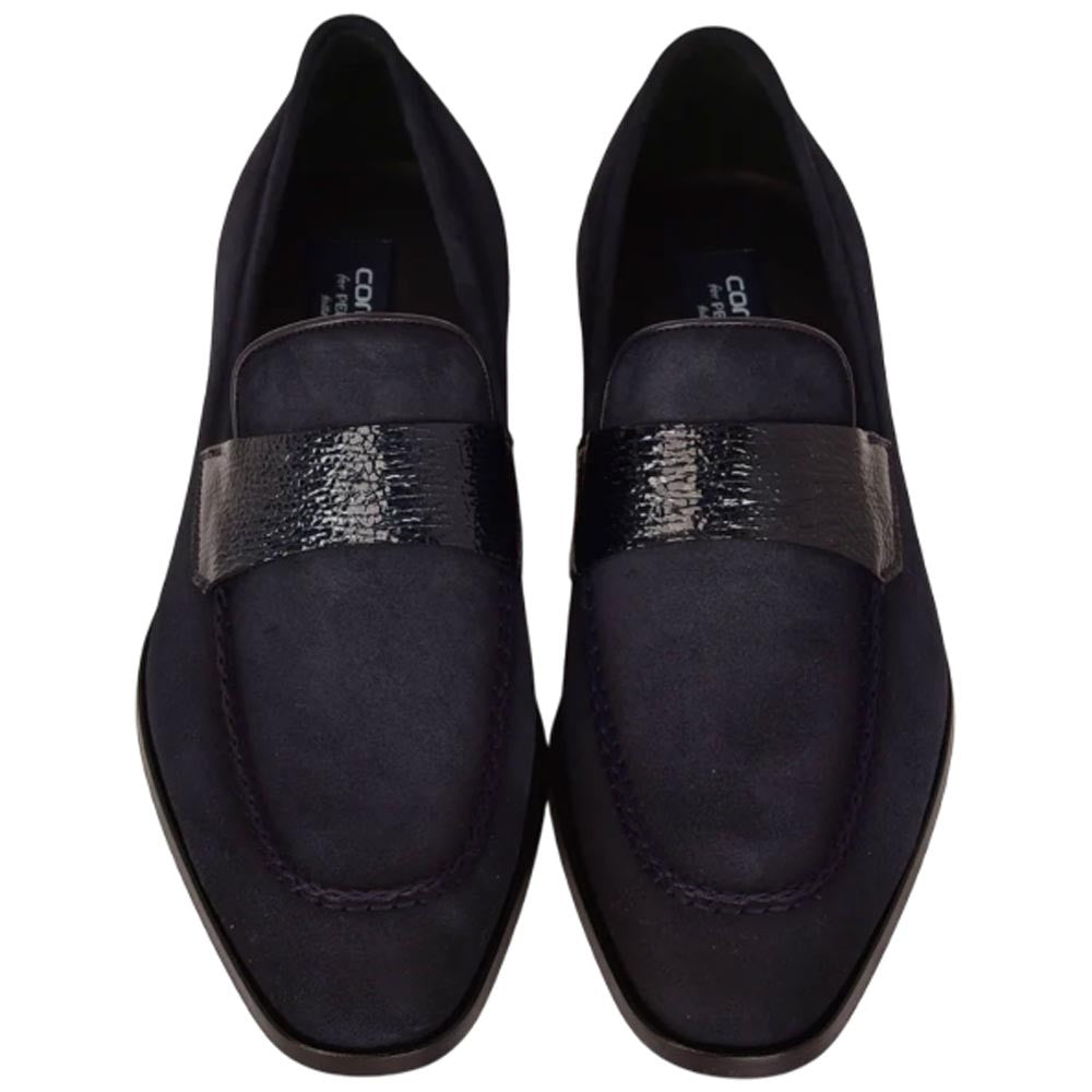 Corrente Men’s Navy Suede with Vita Leather Vamp Almond Toe Loafer