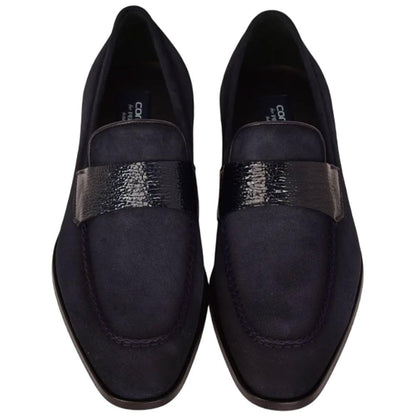 Corrente Men’s Navy Suede with Vita Leather Vamp Almond Toe Loafer