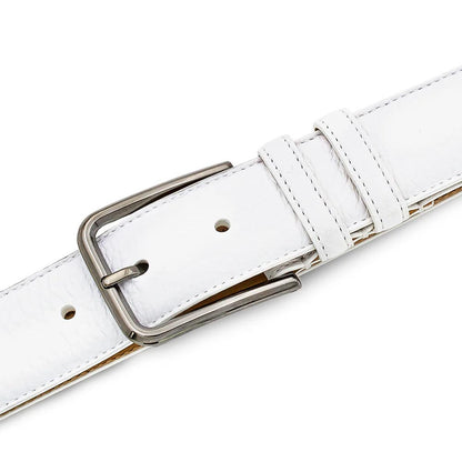 Mezlan Men’s White Deerskin Belt with Silver Buckle