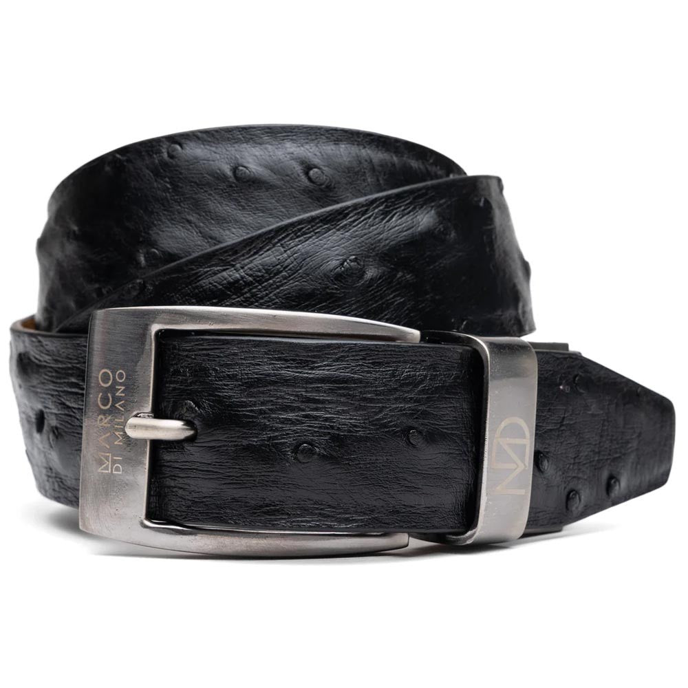 Domenico Men’s Genuine Exotic Ostrich Belts With Brushed Chrome Buckle | Marco Di Milano Exotic Belt in Black