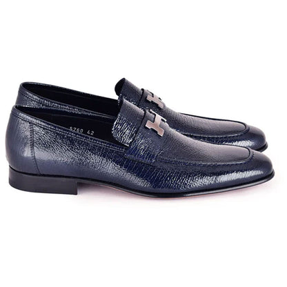 Corrente Men’s Navy H Buckle Vita Calfskin Slip On Loafer