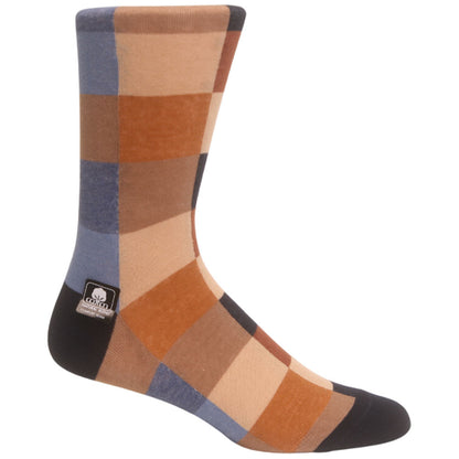 Oversized Navy/Cognac Checks Men’s Crew Dress Sock | Stacy Adams Premium Socks