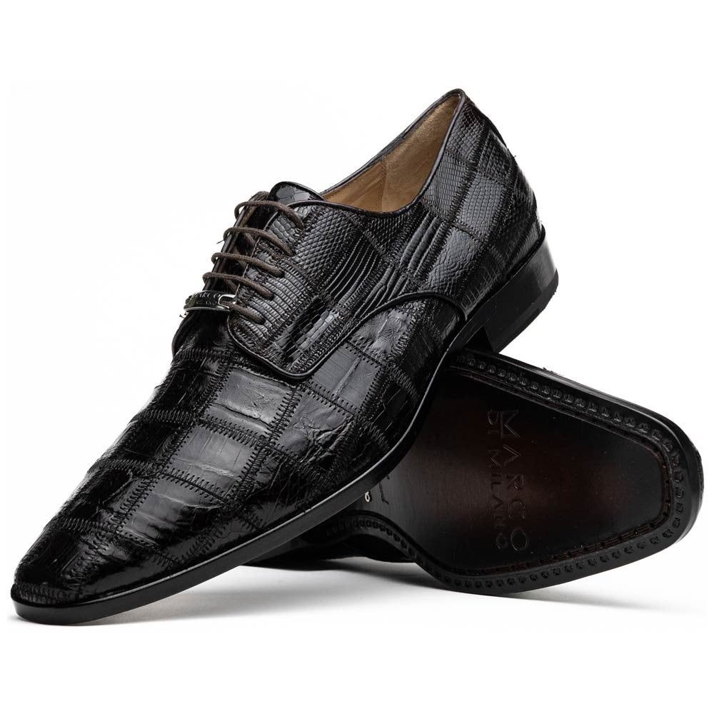 Pissa Brown Men's Genuine Crocodile and Lizard Skin Patchwork Derby