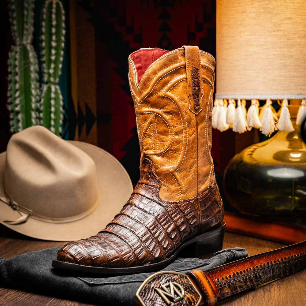 Phoenix Genuine Caiman Belly Skin Aged Maple Cowboy Boot | Marco Di Milano Western Boots