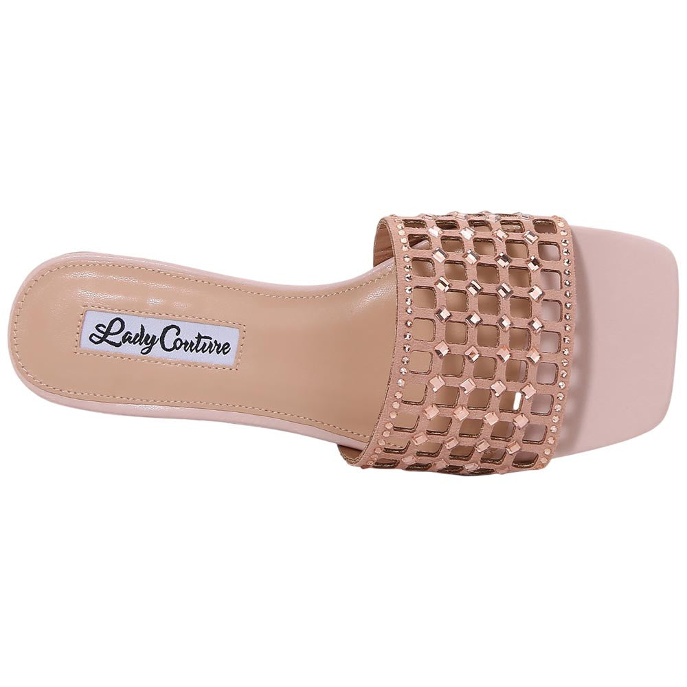 Lady Couture Women's Garden Rose Gold Geometric Crystal Flat Slide Sandals