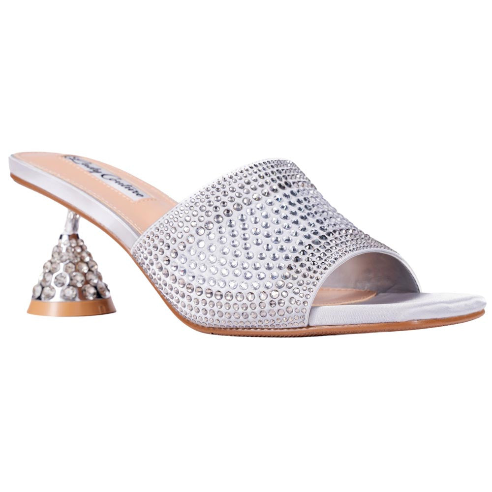 Lady Couture Fontana Women's Silver Block Heel Wide Vamp Mules