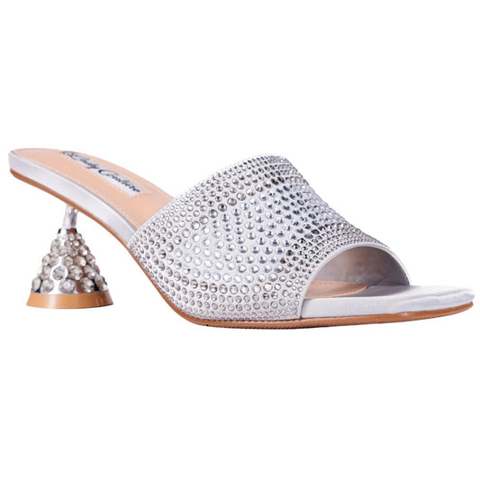 Lady Couture Fontana Women's Silver Block Heel Wide Vamp Mules